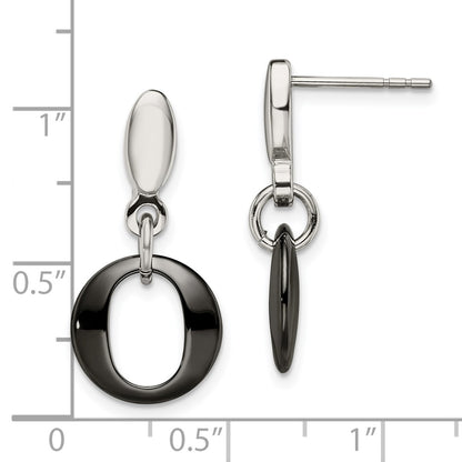 Stainless Steel Chisel Polished With Black Ceramic Post Dangle Earrings