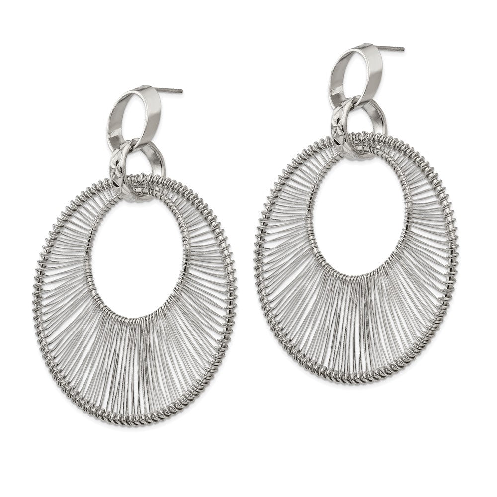 Stainless Steel Polished Textured Wire Circular Post Dangle Earrings