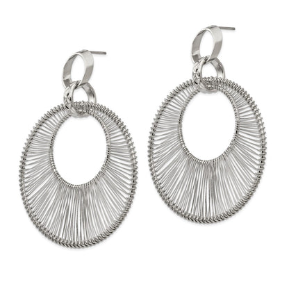 Stainless Steel Polished Textured Wire Circular Post Dangle Earrings