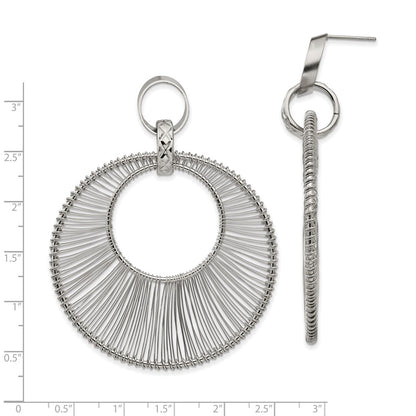 Stainless Steel Polished Textured Wire Circular Post Dangle Earrings
