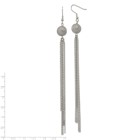 Stainless Steel Polished Laser Cut Bead W/ Tassel Dangle Earrings