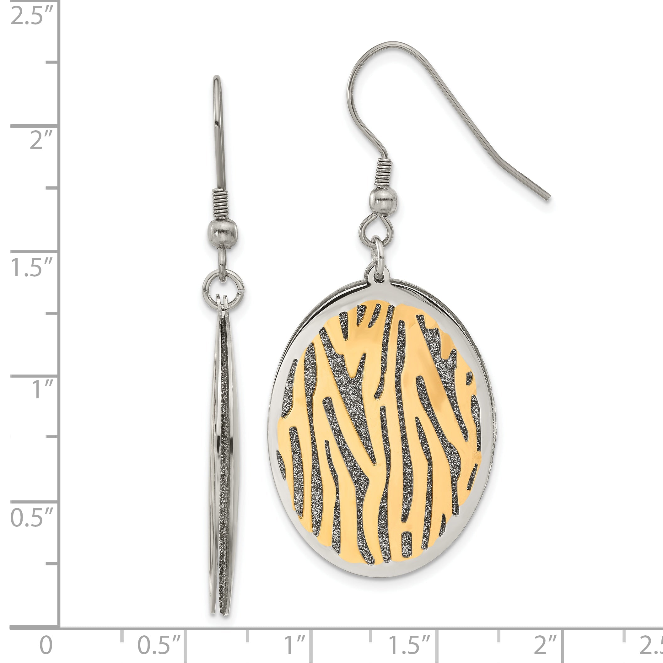 Stainless Steel Yellow & Rose Ip-Plated Polished Laser Cut Oval Dangle Earrings