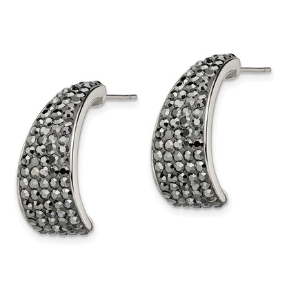 Stainless Steel Polished W/Crystal J Hoop Post Earrings
