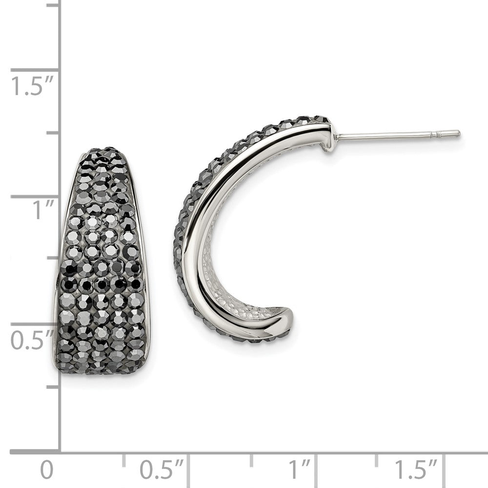 Stainless Steel Polished W/Crystal J Hoop Post Earrings