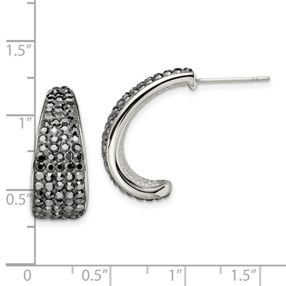 Stainless Steel Polished W/Crystal J Hoop Post Earrings