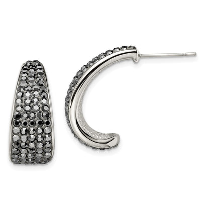 Stainless Steel Polished W/Crystal J Hoop Post Earrings