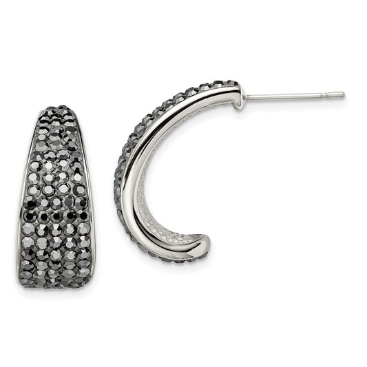 Stainless Steel Polished W/Crystal J Hoop Post Earrings