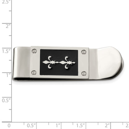 Stainless Steel Chisel Polished Enameled Fleur De Lis Money Clip