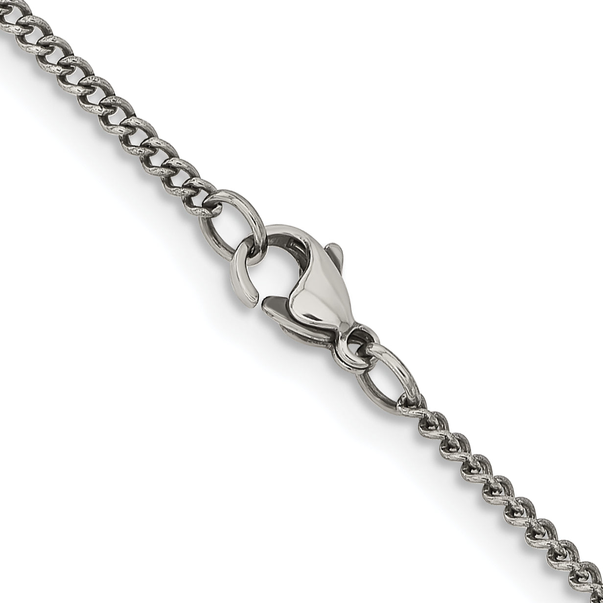 Stainless Steel Chisel Antiqued 2mm 20 Inch Round Curb Chain Necklace