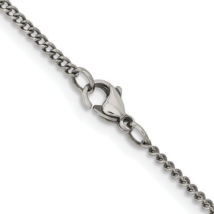 Stainless Steel Chisel Antiqued 2mm 20 Inch Round Curb Chain Necklace