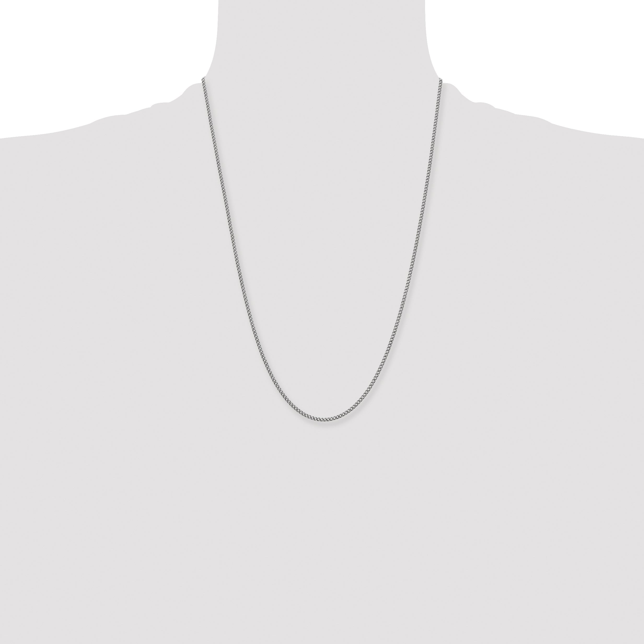 Stainless Steel Chisel Antiqued 2mm 24 Inch Round Curb Chain Necklace