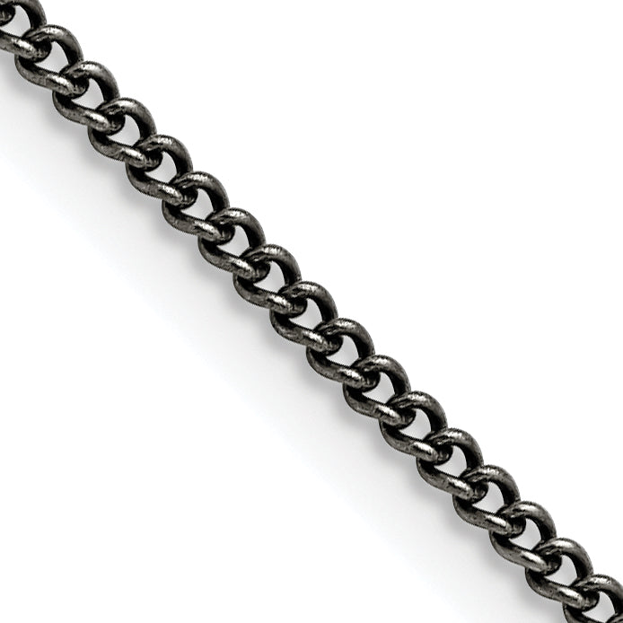 Stainless Steel Chisel Antiqued 2mm 24 Inch Round Curb Chain Necklace
