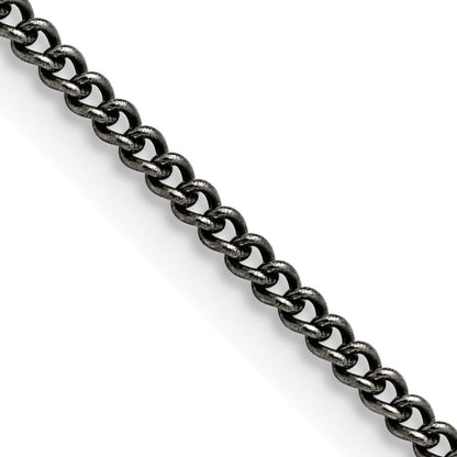 Stainless Steel Chisel Antiqued 2mm 24 Inch Round Curb Chain Necklace
