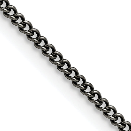 Stainless Steel Chisel Antiqued 2mm 24 Inch Round Curb Chain Necklace