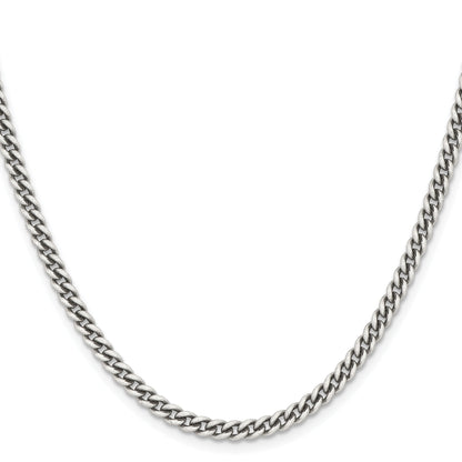 Stainless Steel Chisel Antiqued 4mm 24 Inch Round Curb Chain Necklace
