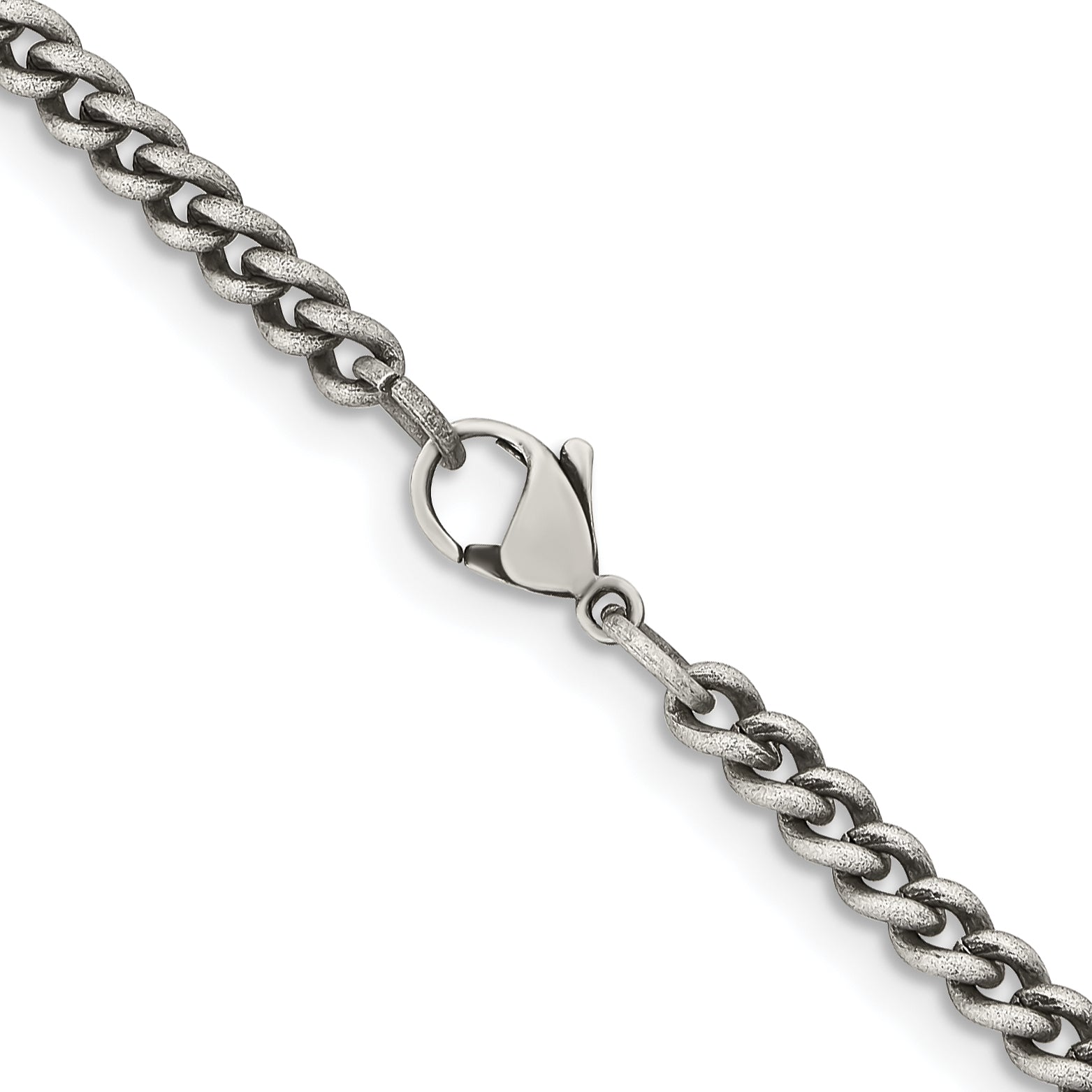 Stainless Steel Chisel Antiqued 4mm 22 Inch Round Curb Chain Necklace