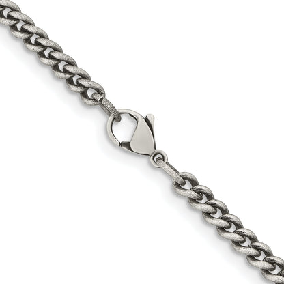 Stainless Steel Chisel Antiqued 4mm 30 Inch Round Curb Chain Necklace