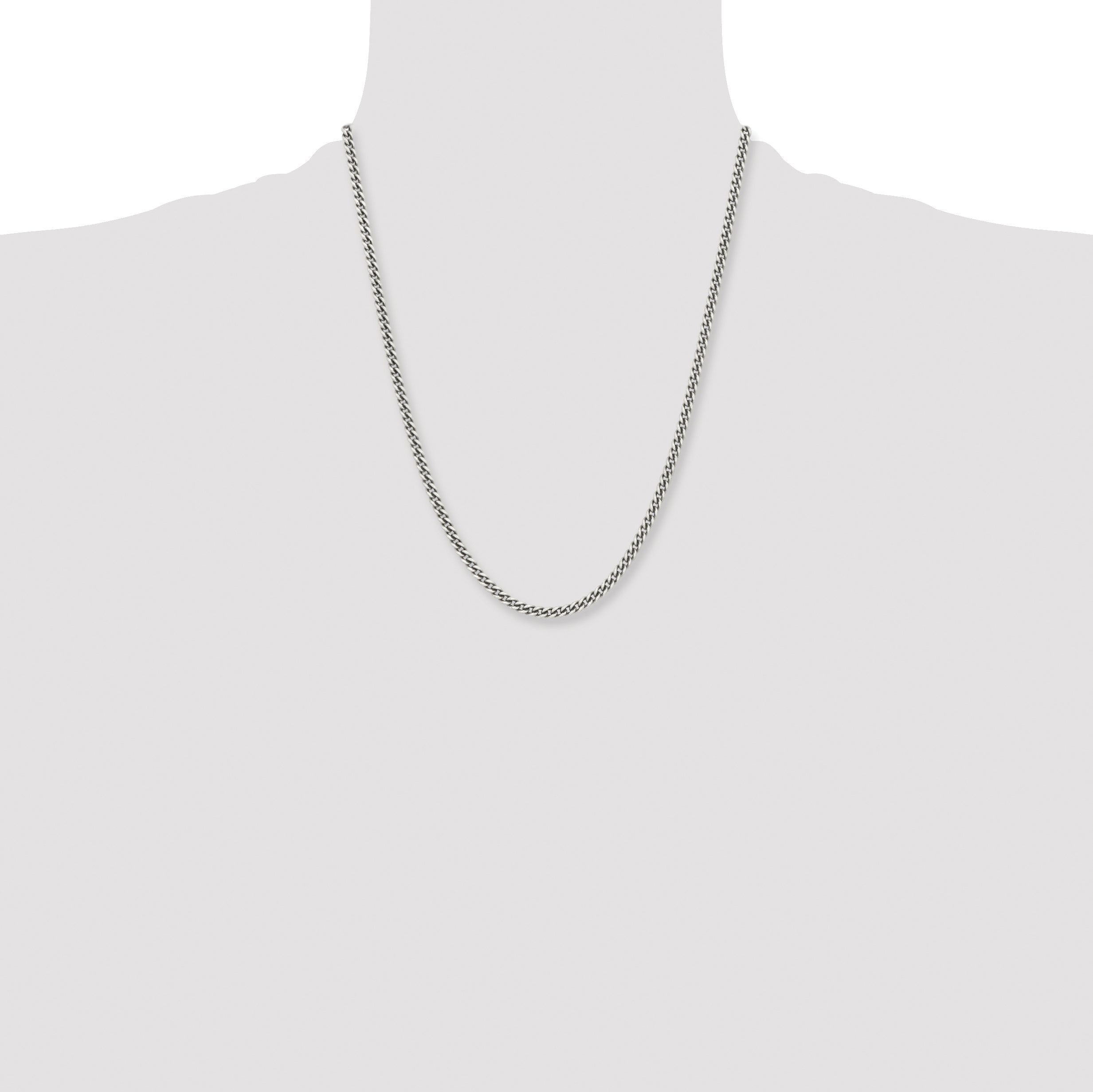 Stainless Steel Chisel Antiqued 4mm 22 Inch Round Curb Chain Necklace