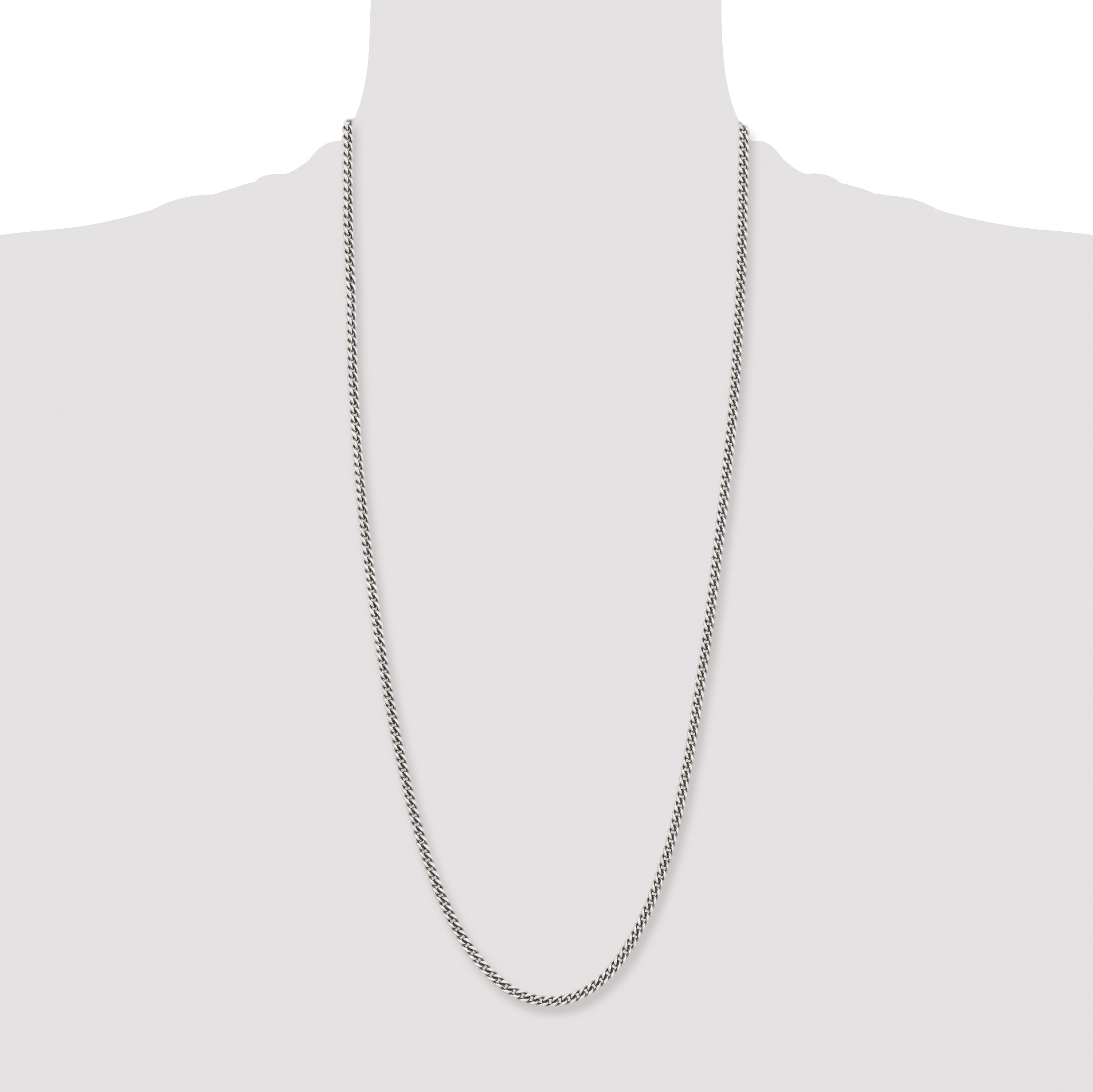 Stainless Steel Chisel Antiqued 4mm 30 Inch Round Curb Chain Necklace