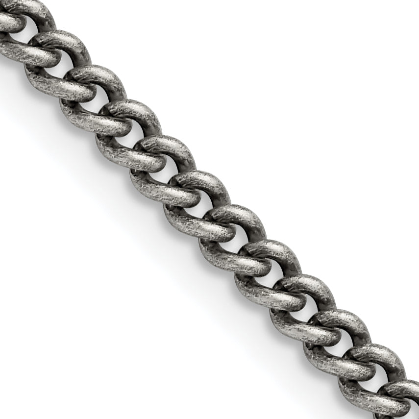 Stainless Steel Chisel Antiqued 4mm 22 Inch Round Curb Chain Necklace