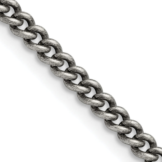 Stainless Steel Chisel Antiqued 4mm 22 Inch Round Curb Chain Necklace