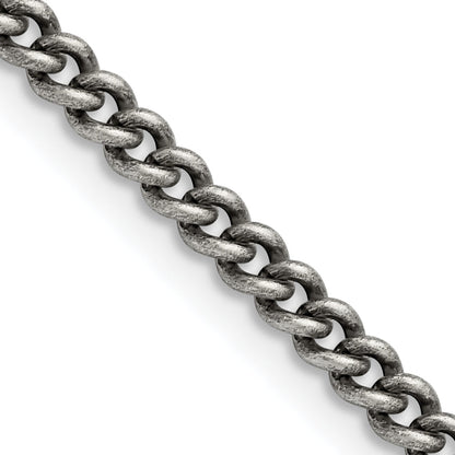 Stainless Steel Chisel Antiqued 4mm 24 Inch Round Curb Chain Necklace