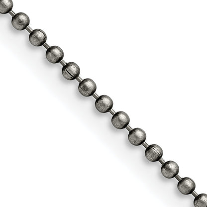 Stainless Steel Chisel Antiqued 2mm 24 Inch Beaded Ball Chain Necklace
