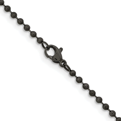 Stainless Steel Chisel Antiqued 2.4mm 30 Inch Beaded Ball Chain Necklace