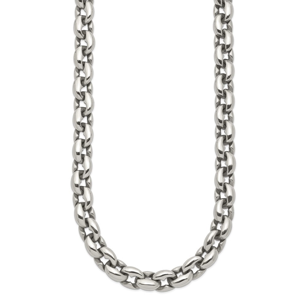 Stainless Steel Chisel Polished 24 Inch Oval Link Necklace
