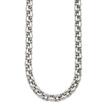 Stainless Steel Chisel Polished 24 Inch Oval Link Necklace