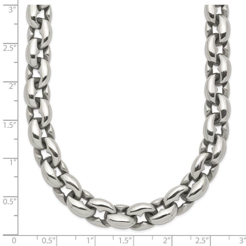 Stainless Steel Chisel Polished 24 Inch Oval Link Necklace