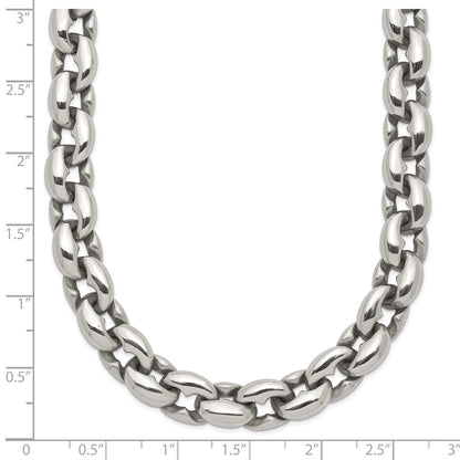 Stainless Steel Chisel Polished 24 Inch Oval Link Necklace