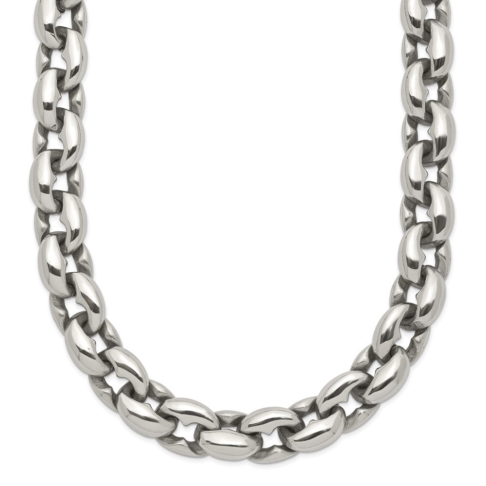 Stainless Steel Chisel Polished 24 Inch Oval Link Necklace