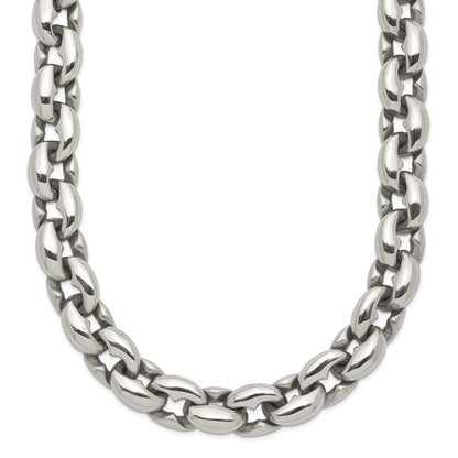 Stainless Steel Chisel Polished 24 Inch Oval Link Necklace