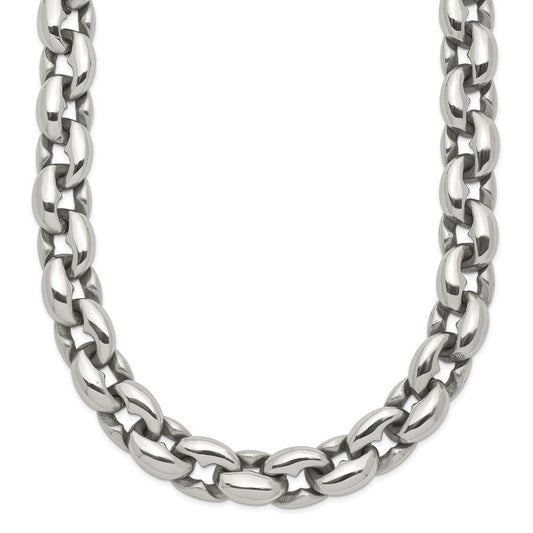 Stainless Steel Chisel Polished 24 Inch Oval Link Necklace