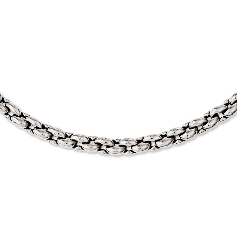 Stainless Steel Chisel Polished 24 Inch Oval Link Necklace