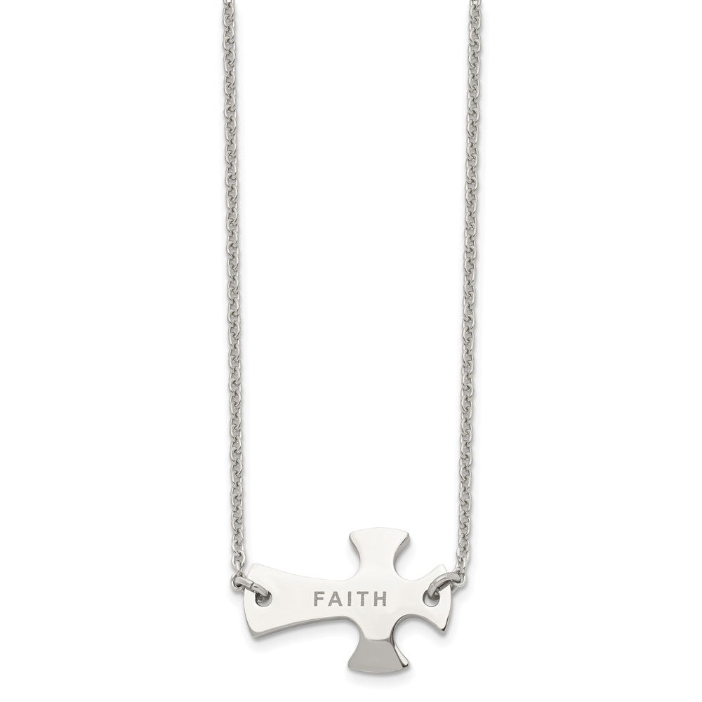 Stainless Steel Chisel Polished Faith Sideways Cross On A 19 Inch Cable Chain Necklace