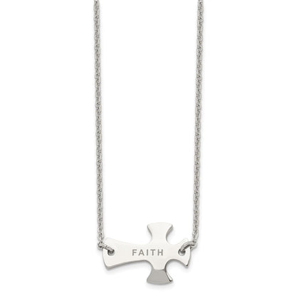 Stainless Steel Chisel Polished Faith Sideways Cross On A 19 Inch Cable Chain Necklace