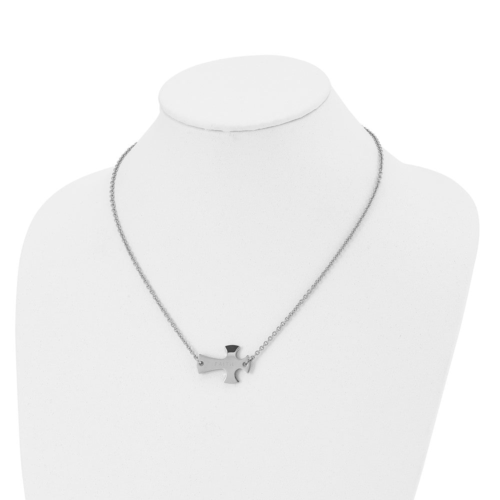 Stainless Steel Chisel Polished Faith Sideways Cross On A 19 Inch Cable Chain Necklace