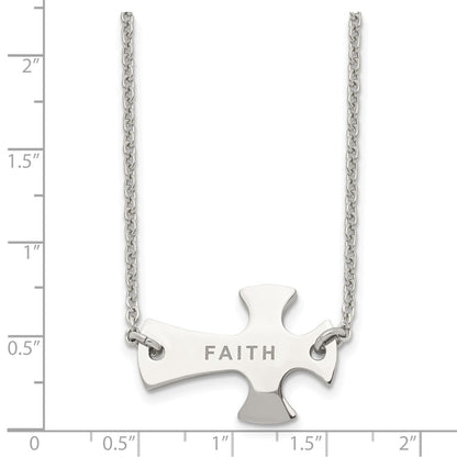 Stainless Steel Chisel Polished Faith Sideways Cross On A 19 Inch Cable Chain Necklace