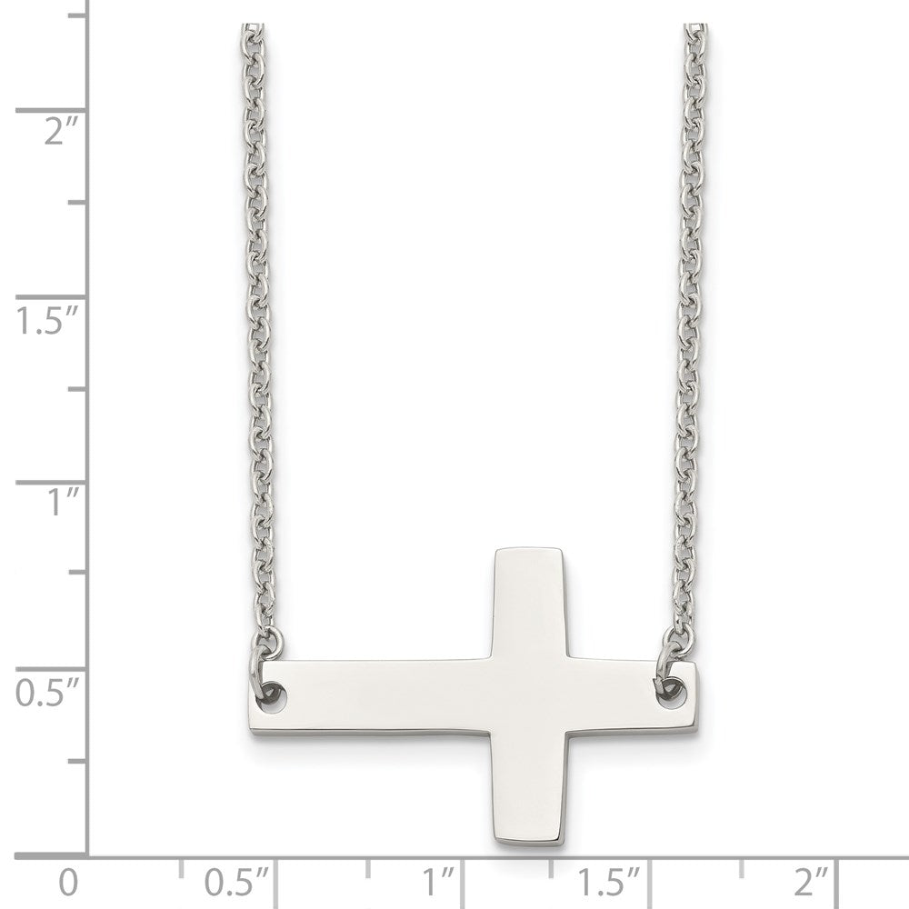 Stainless Steel Chisel Polished Sideways Cross On A 21 Inch Cable Chain Necklace