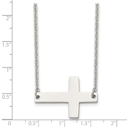 Stainless Steel Chisel Polished Sideways Cross On A 21 Inch Cable Chain Necklace