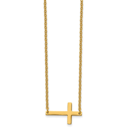 Stainless Steel Chisel Polished Yellow Ip-Plated Sideways Cross On An 18 Inch Cable Chain Necklace