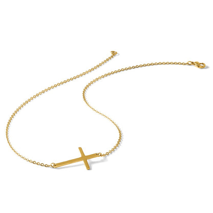 Stainless Steel Chisel Polished Yellow Ip-Plated Sideways Cross On An 18 Inch Cable Chain Necklace