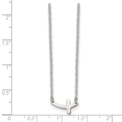Stainless Steel Chisel Polished Sideways Cross On An 18 Inch Cable Chain Necklace