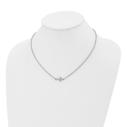 Stainless Steel Chisel Polished Sideways Cross On An 18 Inch Cable Chain Necklace