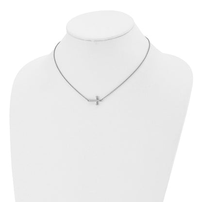 Stainless Steel Chisel Polished Sideways Cross On A 16 Inch Cable Chain Necklace