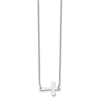 Stainless Steel Chisel Polished Sideways Cross On A 17 Inch Cable Chain Necklace