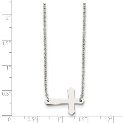 Stainless Steel Chisel Polished Sideways Cross On A 17 Inch Cable Chain Necklace