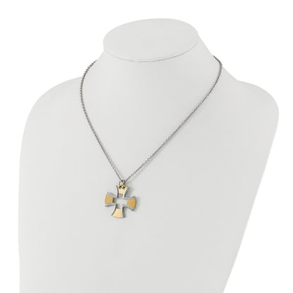 Stainless Steel & Yellow Ip-Plated Polished Satin Cross Necklace